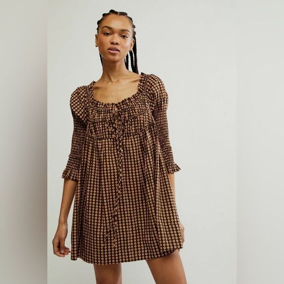 Free People Star Dip Mini Dress Printed Black Combo XL - Picture 5 of 6